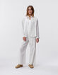 Witte WIDE LEG broek lichtgroene strepen meisjes-1