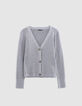 Cardigan chic gris tricot lurex ajouré Femme-7
