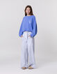 Pantalón large blanco rayas azules niña-1