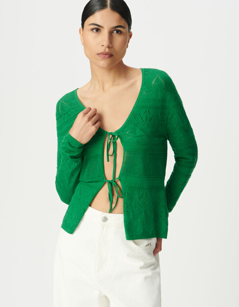 Green openwork knit cardigan to tie - IKKS