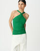Top à bretelles vert tricot fin col croisé-2