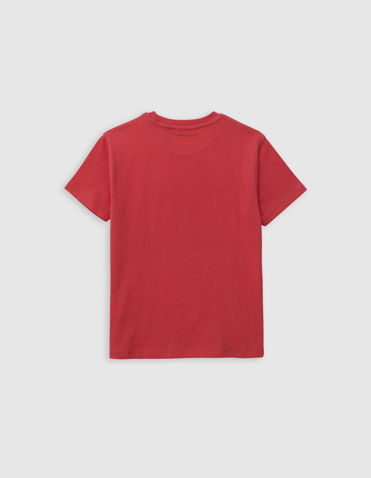 Red T-shirt organic cotton rubber stripes on message boy-4
