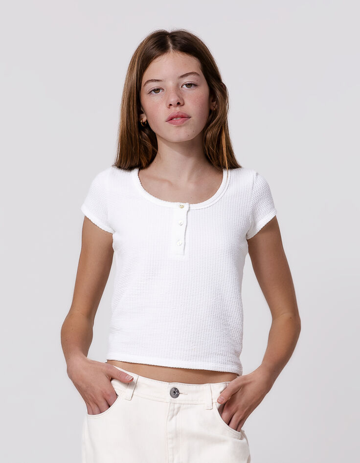 Camiseta blanca punto nido de abeja niña-1