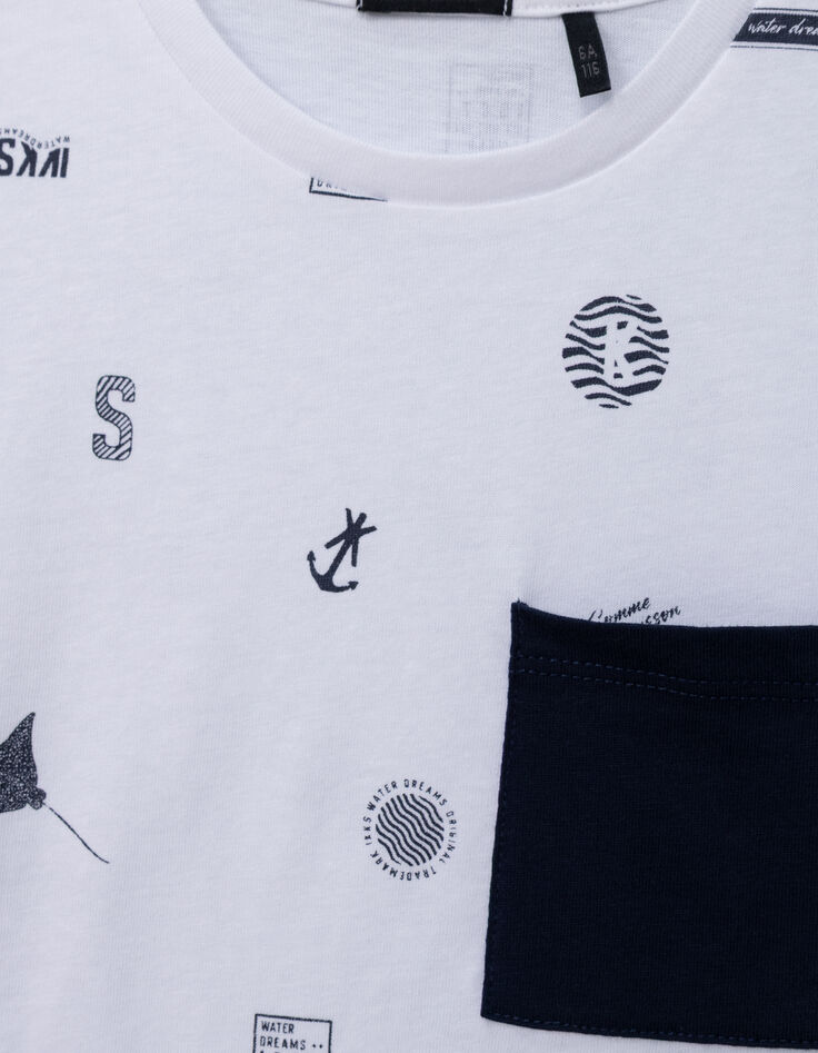 T-shirt blanc coton bio motifs aquatiques garçon-6