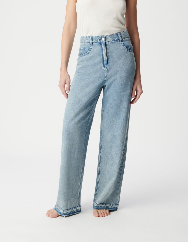 Damesjeans met hoge taille en blauwe wijde pijpen-3 Damesjeans met hoge taille en blauwe wijde pijpen-3