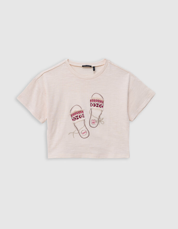 Cream t-shirt embroidered sandals for girl-2 Cream t-shirt embroidered sandals for girl-2