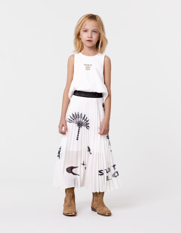 Jupe longue blanche plissée imprimé maxi motifs fille-2