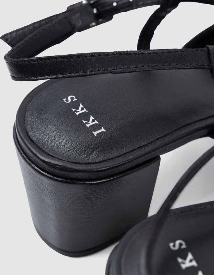 Women's black leather eyelet slingback pumps-6