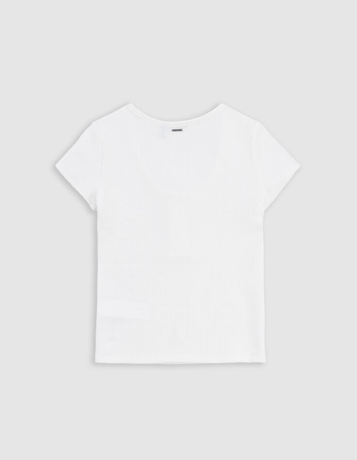 Camiseta blanca punto nido de abeja niña-6 Camiseta blanca punto nido de abeja niña-6