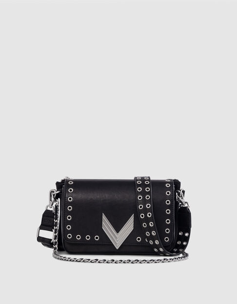 Le 111 ROCK noir cuir détails oeillets Femme - IKKS