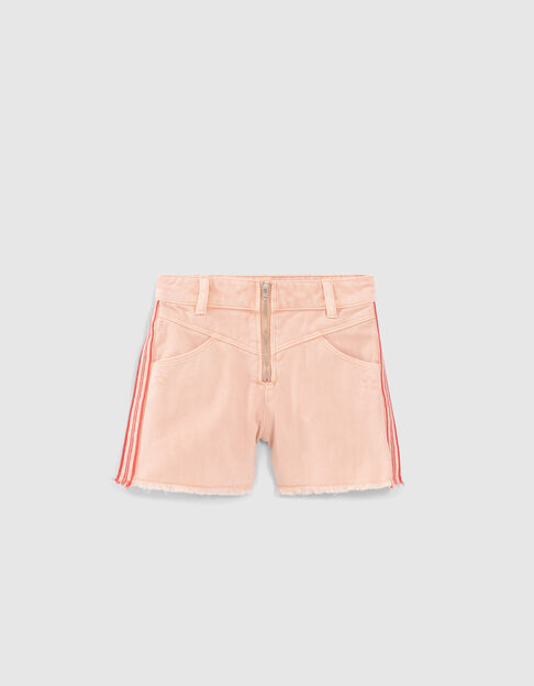 Short en jean rose galons rayés côtés fille - IKKS