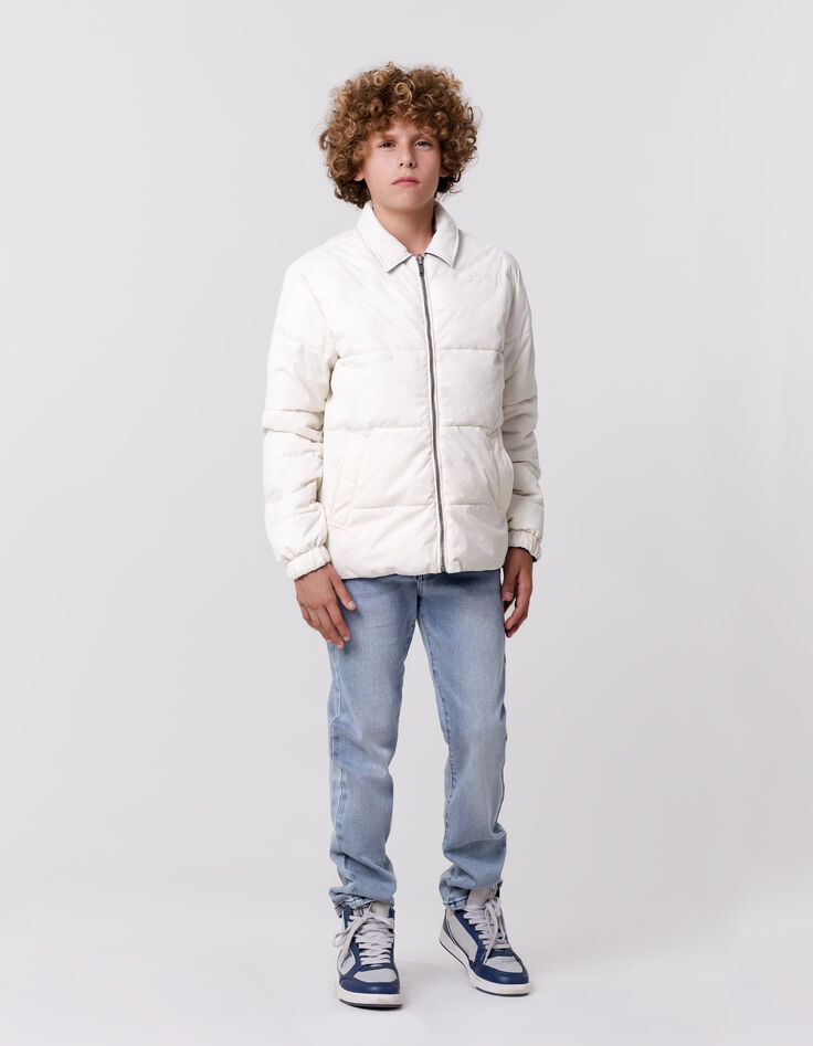 Blue and ecru reversible padded jacket for boy-1
