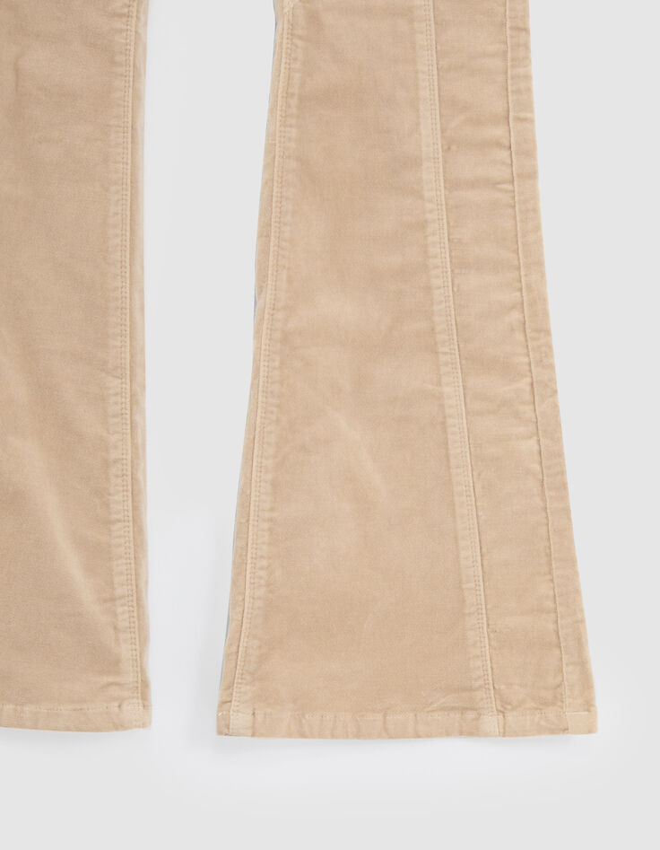 Girls’ beige velvet low-waist FLARED trousers-4