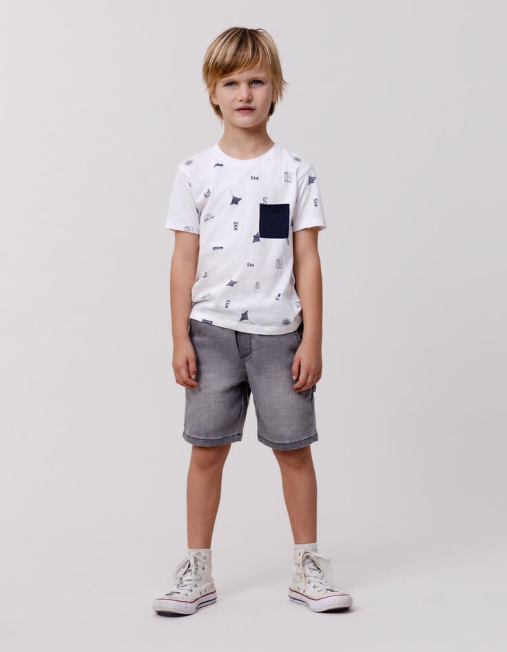 T-shirt blanc coton bio motifs aquatiques garçon-1 T-shirt blanc coton bio motifs aquatiques garçon-1