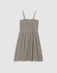 Khaki Kleid mit schmalen Trägern und Smocks, Mädchen-2