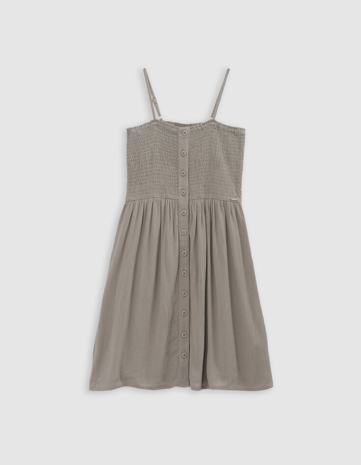 Khaki Kleid mit schmalen Trägern und Smocks, Mädchen-2