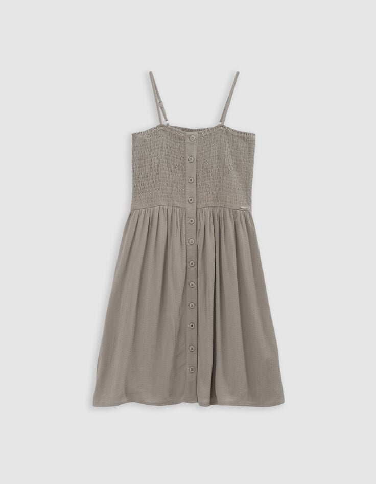 Khaki Kleid mit schmalen Trägern und Smocks, Mädchen-2 Khaki Kleid mit schmalen Trägern und Smocks, Mädchen-2
