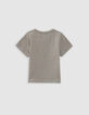 Camiseta caqui algodón flores tucán niña-3