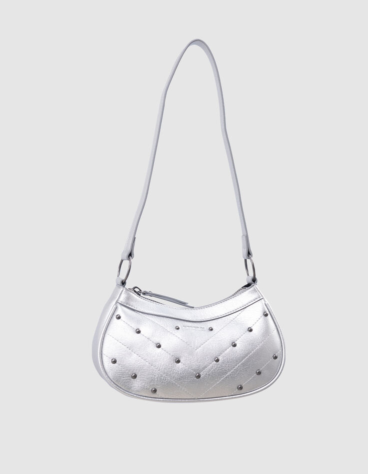 Silberne Tasche mit Nietenverzierung für Mädchen-1 Silberne Tasche mit Nietenverzierung für Mädchen-1