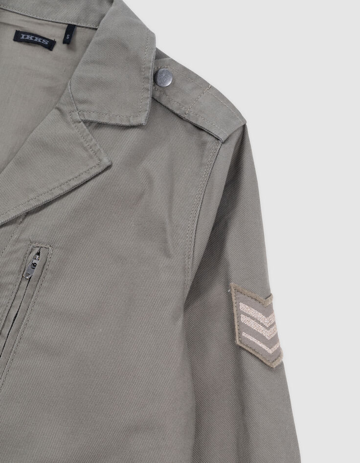 Khaki Mädchensafarijacke mit Maxi-Stickerei hinten-9