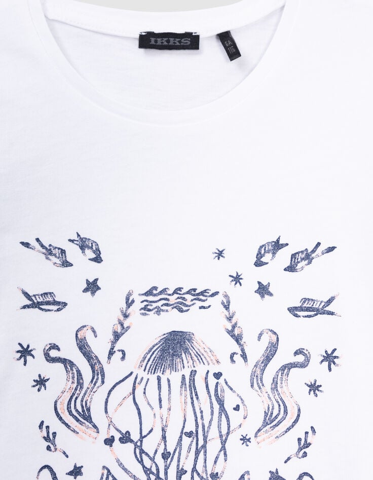 Wit T-shirt biokatoen aquatisch glitterdessin meisjes-2 Wit T-shirt biokatoen aquatisch glitterdessin meisjes-2