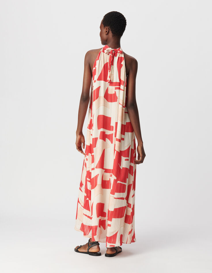 Robe longue rouge imprimé géométrique Femme-2 Robe longue rouge imprimé géométrique Femme-2