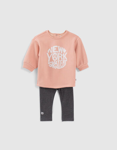 Baby girls’ pink sweatshirt-dress and grey leggings outfit - IKKS