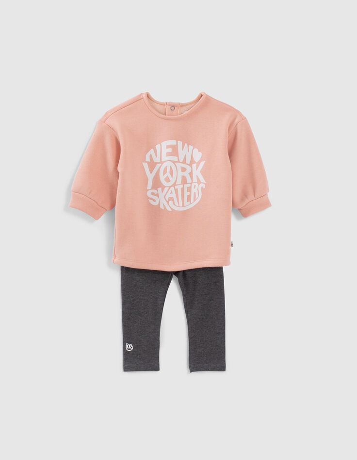 Baby girls’ pink sweatshirt-dress and grey leggings outfit-1 Baby girls’ pink sweatshirt-dress and grey leggings outfit-1