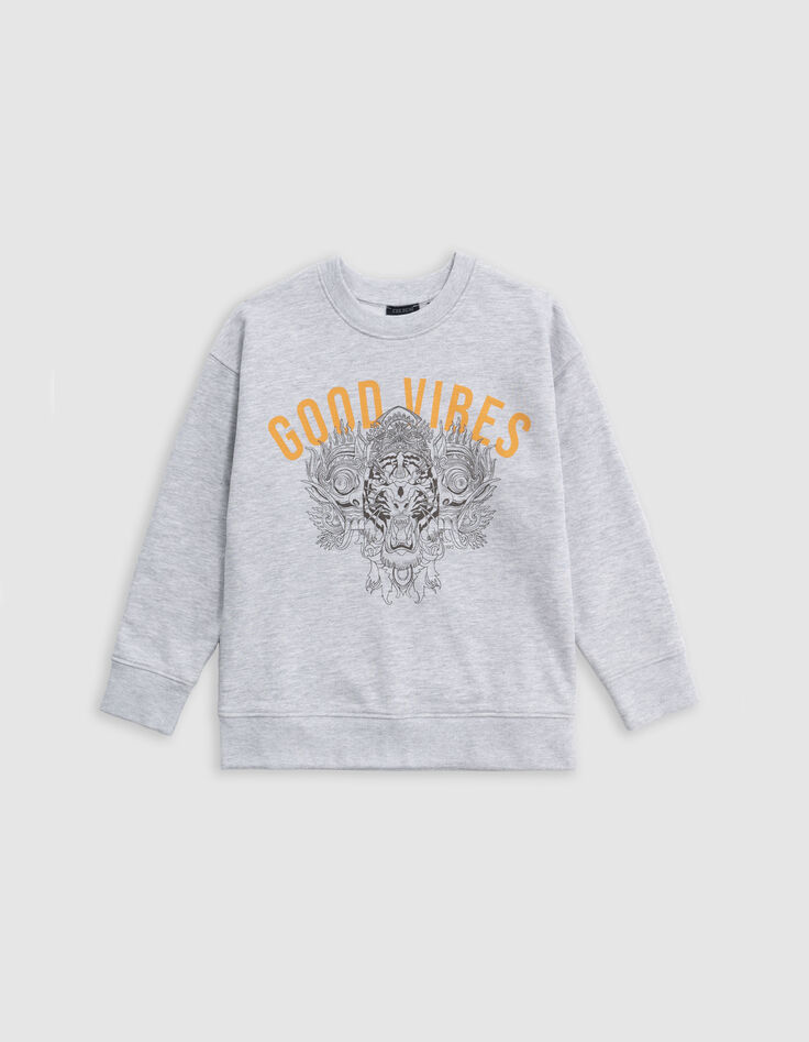 Grey visual tiger-balinese mask sweatshirt for boy-3