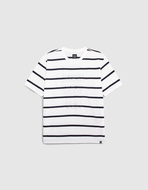 T-shirt blanc coton bio visuel logo WAY rayures garçon - IKKS