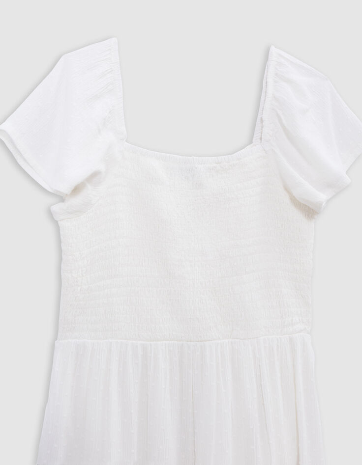 Vestido corto blanco jacquard plumetis niña-2 Vestido corto blanco jacquard plumetis niña-2