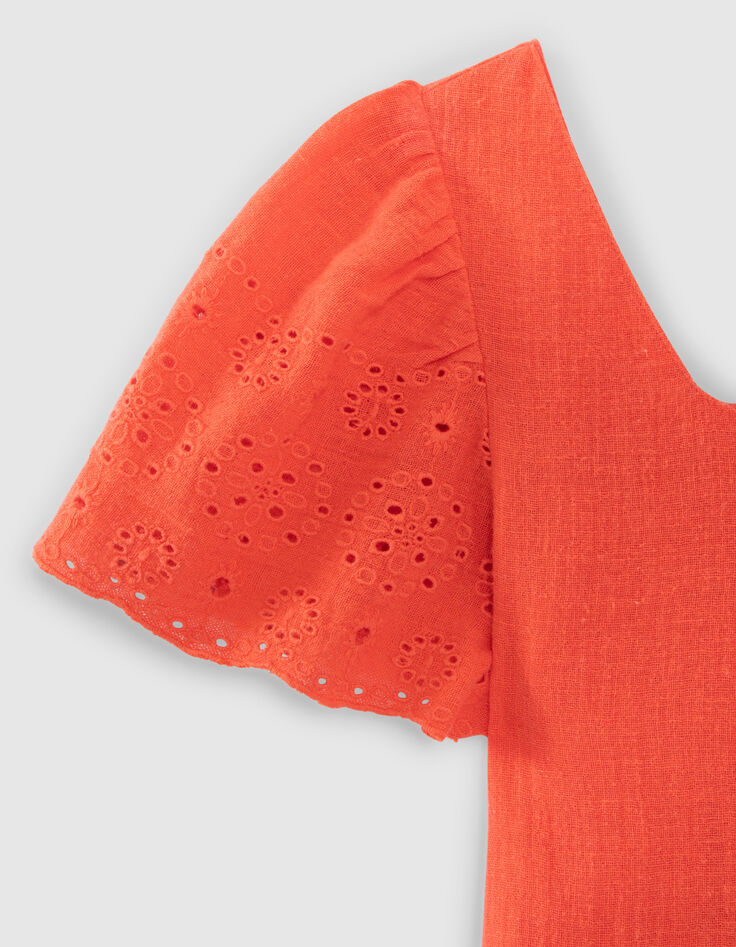Top rojo cuello cuadrado bordado inglés niña-5 Top rojo cuello cuadrado bordado inglés niña-5
