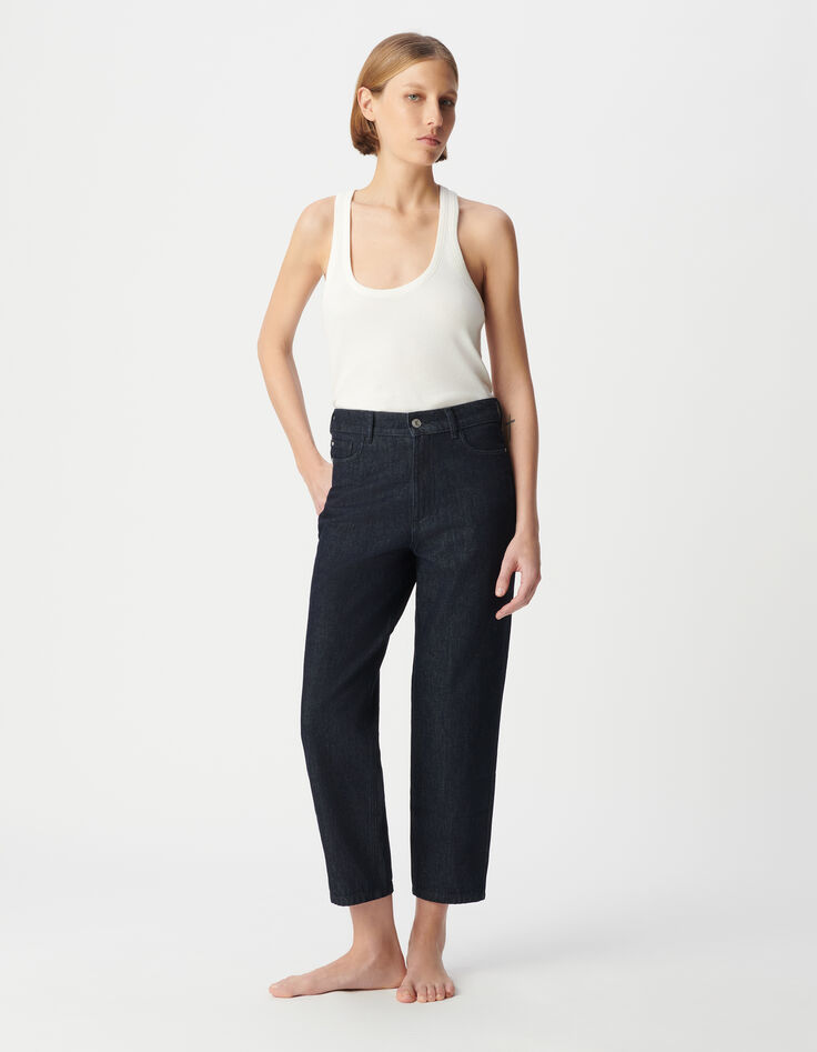 Women's raw blue cropped straight jeans-1 Women's raw blue cropped straight jeans-1