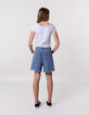 Blue denim shorts with fringed edges for girl-4