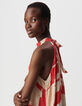 Robe longue rouge imprimé géométrique Femme-4