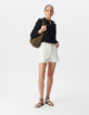Damen-Shorts aus weißer Bio-Baumwolle mit hoher Taille und Fransen-1