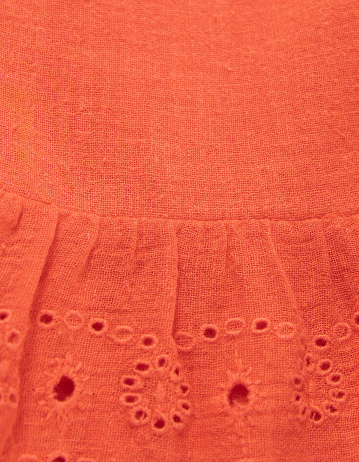Top rojo cuello cuadrado bordado inglés niña-7