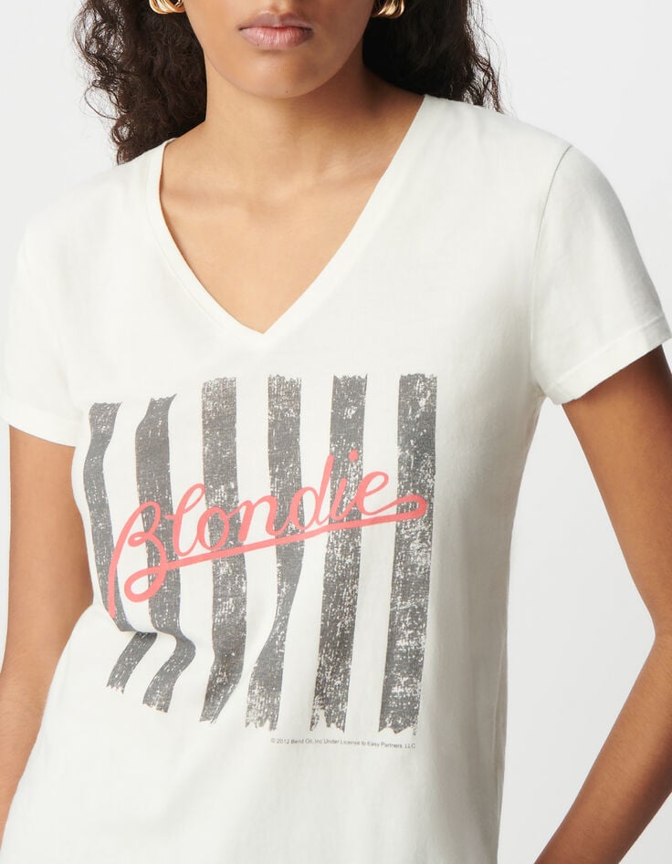 White rock tee-shirt organic cotton message and stripes BLONDIE Women-5 White rock tee-shirt organic cotton message and stripes BLONDIE Women-5