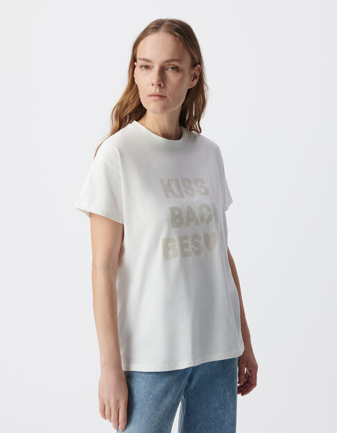 Tee-shirt blanc message irisé iridescent - IKKS