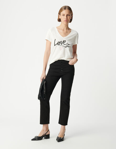 Women's white organic cotton V-neck message tee-shirt - IKKS