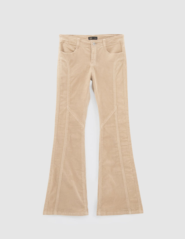 Girls’ beige velvet low-waist FLARED trousers-1