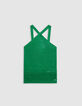 Top à bretelles vert tricot fin col croisé-6