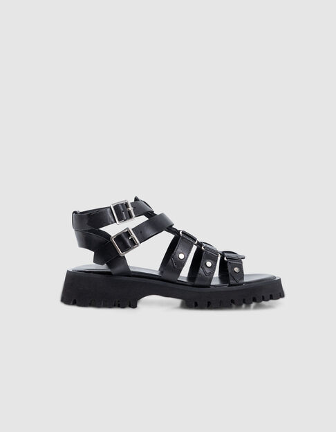 Women's black leather spartan sandals - IKKS