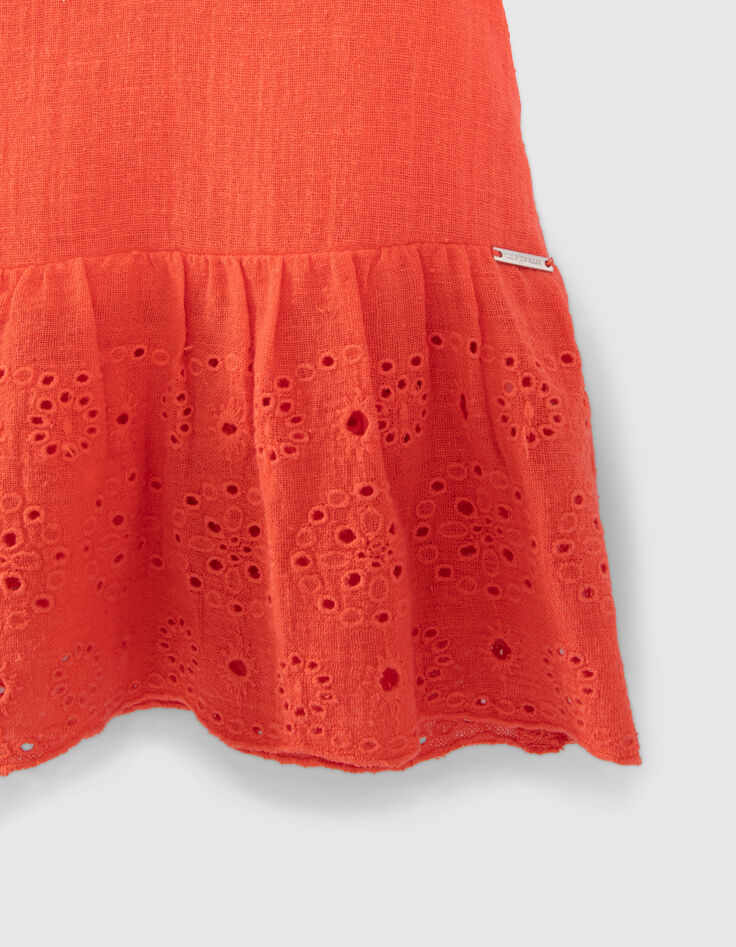 Top rojo cuello cuadrado bordado inglés niña-4