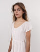 Vestido largo crudo escote elástico niña-2