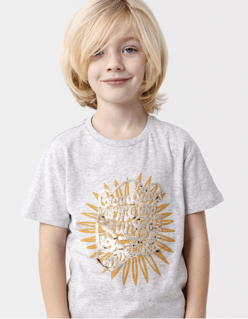 Jungen-T-Shirt, grau, Biobaumwolle, Print, Paillettenstick - IKKS