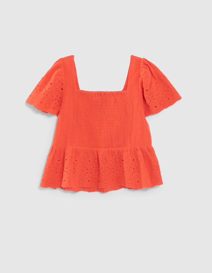 Top rojo cuello cuadrado bordado inglés niña-3 Top rojo cuello cuadrado bordado inglés niña-3