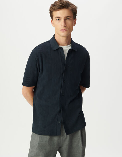 Chemise manches courtes marine maille rayures relief Homme - IKKS