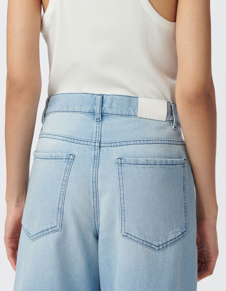 Jean large denim bleu clair effet usé-5 Jean large denim bleu clair effet usé-5