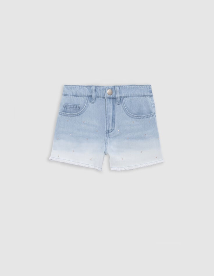 Blauwe jeansshort Waterless deep dye-effect, studs meisjes-4 Blauwe jeansshort Waterless deep dye-effect, studs meisjes-4